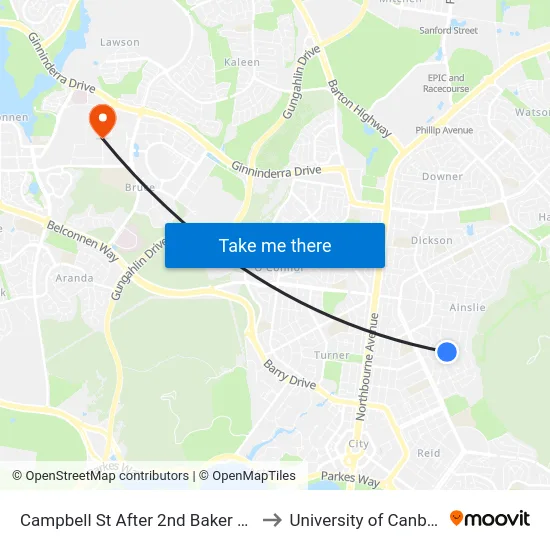 Campbell St After 2nd Baker Gdns to University of Canberra map