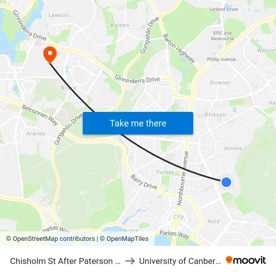 Chisholm St After Paterson St to University of Canberra map