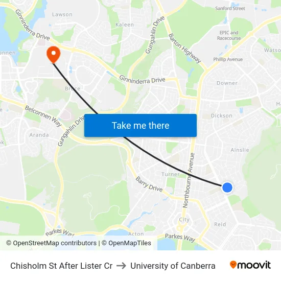 Chisholm St After Lister Cr to University of Canberra map