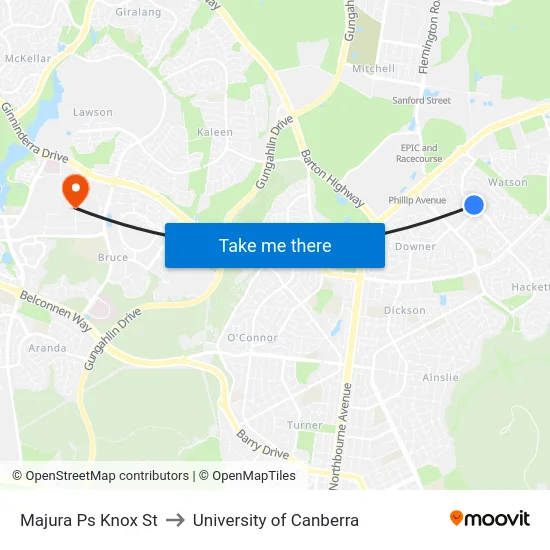 Majura Ps Knox St to University of Canberra map