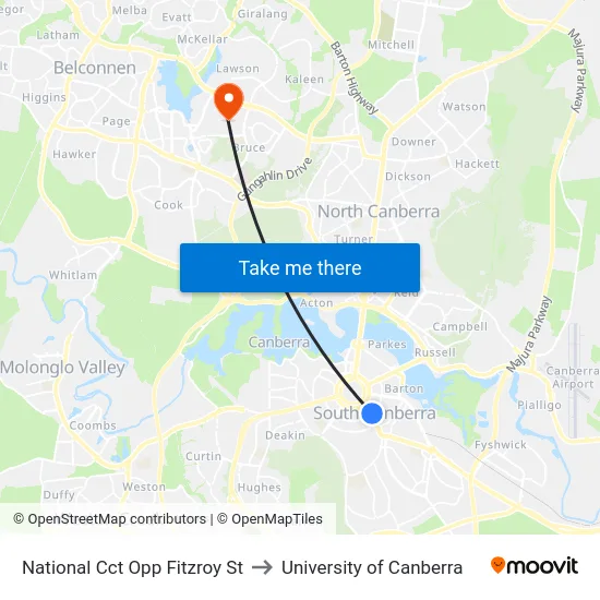 National Cct Opp Fitzroy St to University of Canberra map