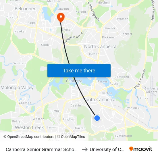 Canberra Senior Grammar School Golden Gr to University of Canberra map
