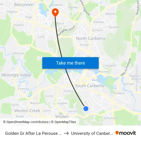 Golden Gr After La Perouse St to University of Canberra map