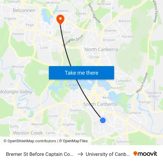 Bremer St Before Captain Cook Cr to University of Canberra map