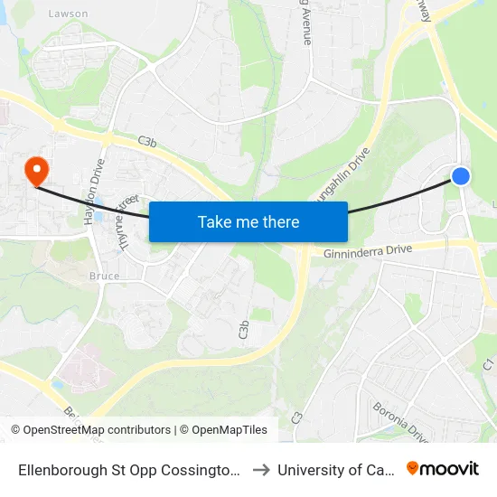 Ellenborough St Opp Cossington Smith St to University of Canberra map