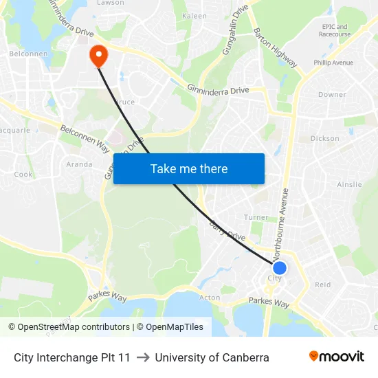 City Interchange Plt 11 to University of Canberra map