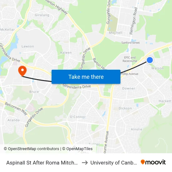 Aspinall St After Roma Mitchell Cr to University of Canberra map