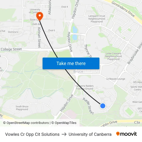 Vowles Cr Opp Cit Solutions to University of Canberra map