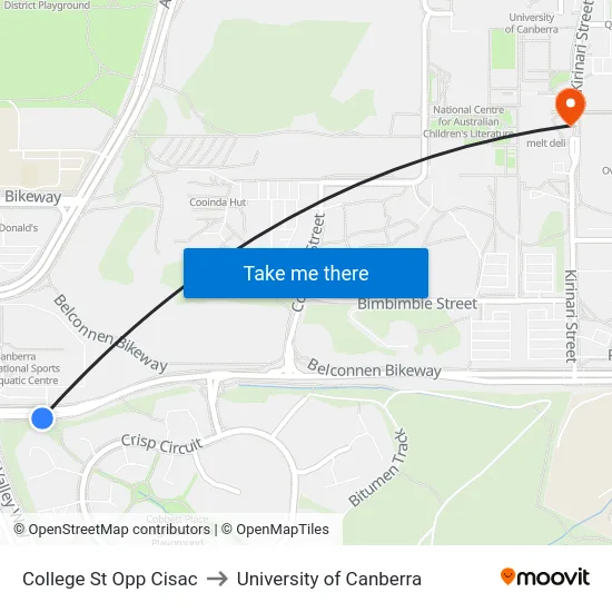 College St Opp Cisac to University of Canberra map
