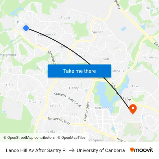 Lance Hill Av After Santry Pl to University of Canberra map