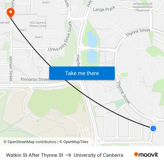 Watkin St After Thynne St to University of Canberra map