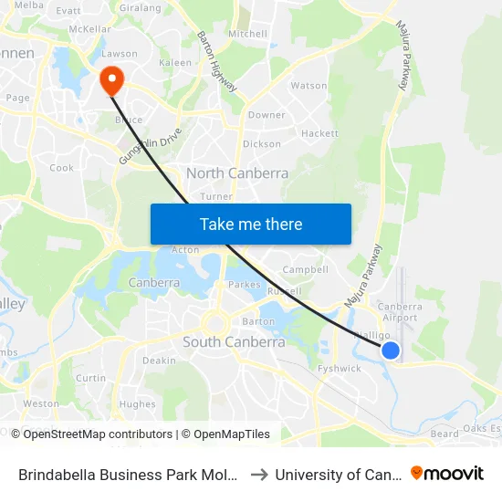 Brindabella Business Park Molonglo Dr to University of Canberra map