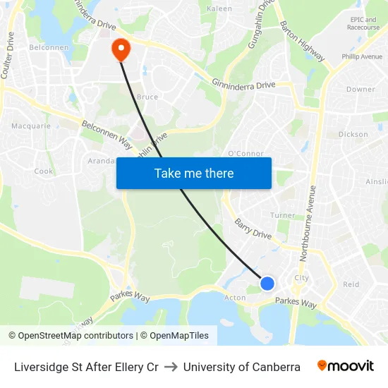 Liversidge St After Ellery Cr to University of Canberra map