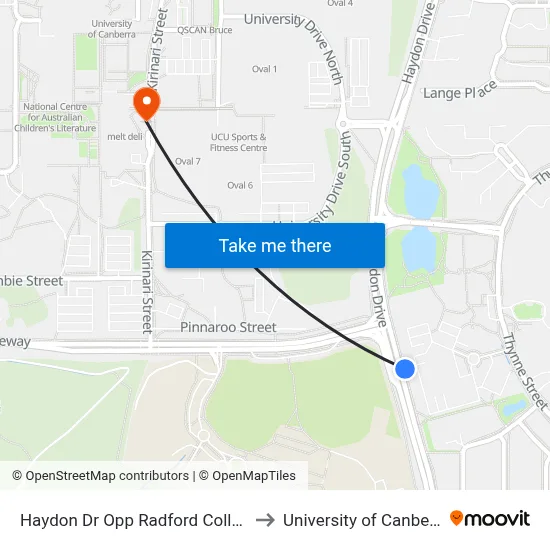 Haydon Dr Opp Radford College to University of Canberra map