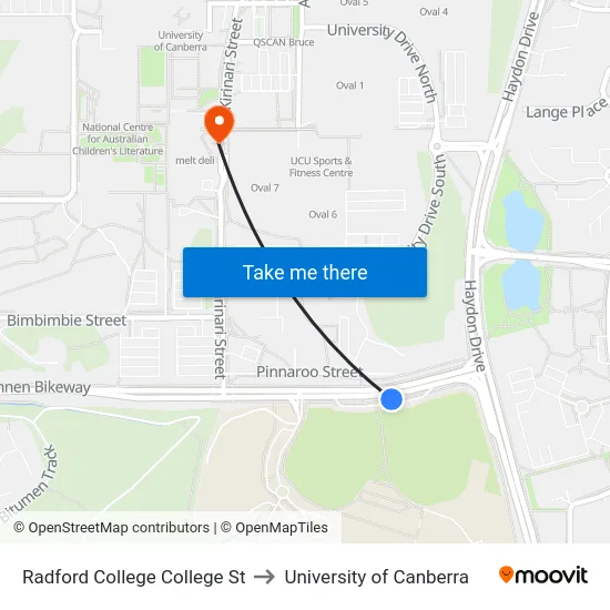 Radford College College St to University of Canberra map