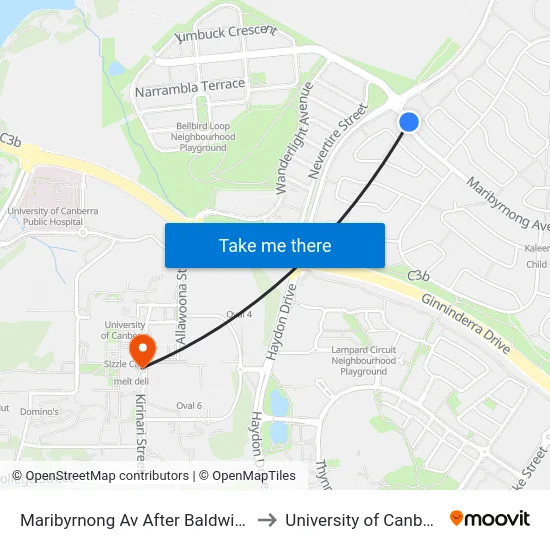 Maribyrnong Av After Baldwin Dr to University of Canberra map