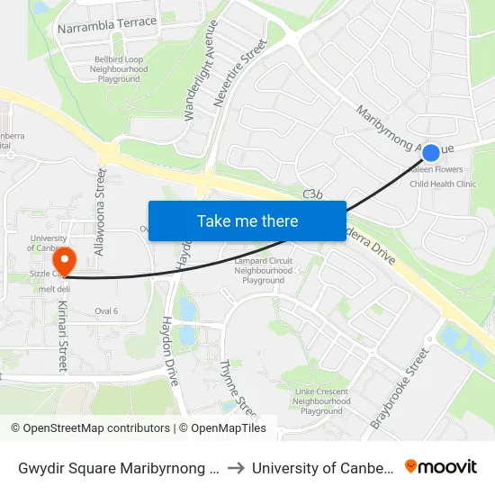 Gwydir Square Maribyrnong Av to University of Canberra map