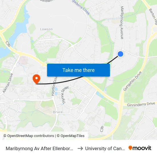 Maribyrnong Av After Ellenborough St to University of Canberra map