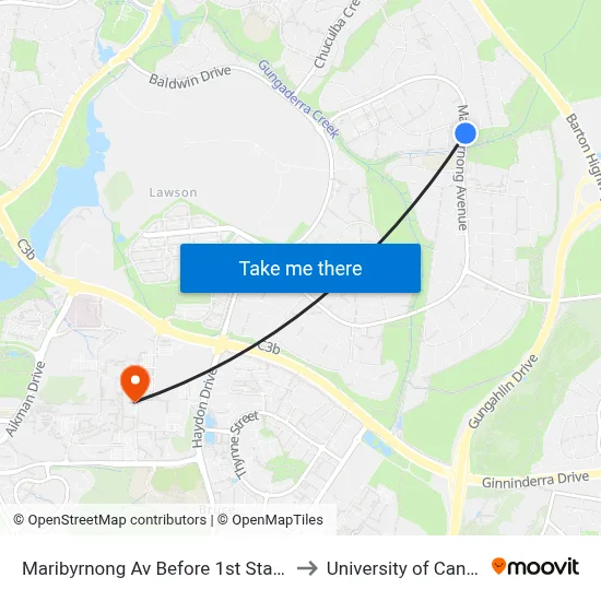 Maribyrnong Av Before 1st Staaten Cr to University of Canberra map