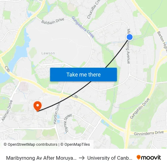 Maribyrnong Av After Moruya Cct to University of Canberra map