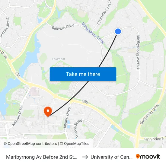 Maribyrnong Av Before 2nd Staaten Cr to University of Canberra map