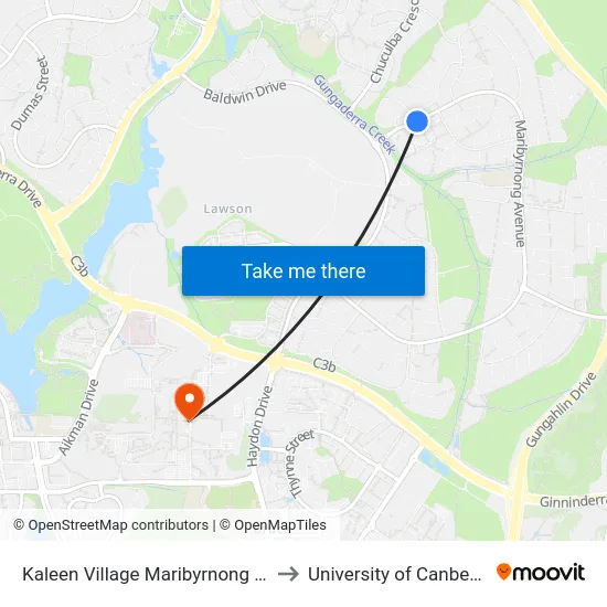 Kaleen Village Maribyrnong Av to University of Canberra map