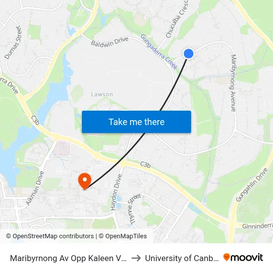 Maribyrnong Av Opp Kaleen Village to University of Canberra map