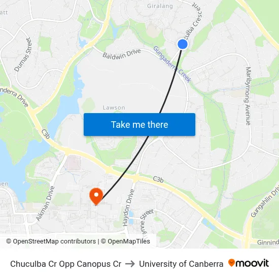 Chuculba Cr Opp Canopus Cr to University of Canberra map