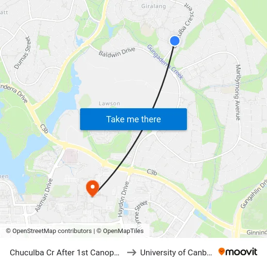 Chuculba Cr After 1st Canopus Cr to University of Canberra map