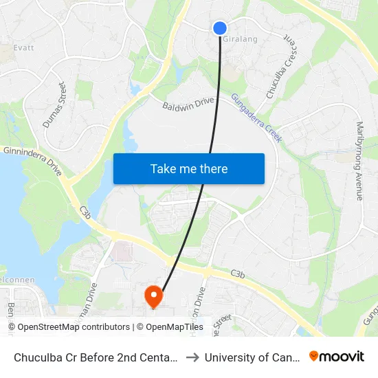 Chuculba Cr Before 2nd Centaurus St to University of Canberra map