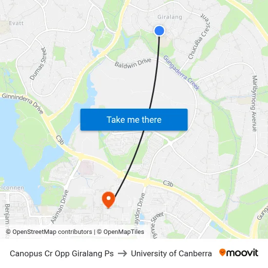 Canopus Cr Opp Giralang Ps to University of Canberra map