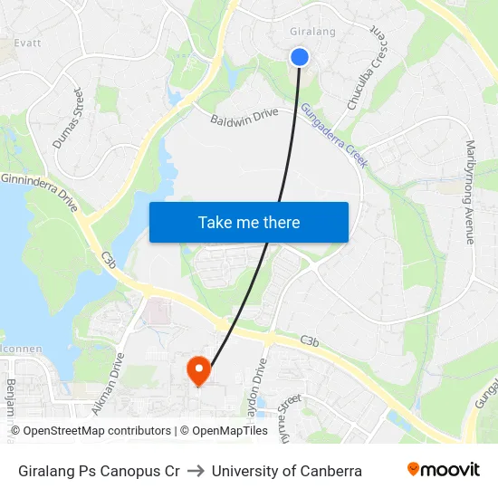 Giralang Ps Canopus Cr to University of Canberra map