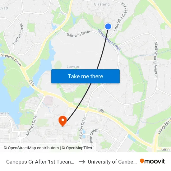 Canopus Cr After 1st Tucana St to University of Canberra map
