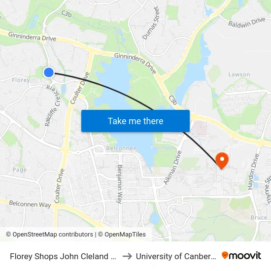 Florey Shops John Cleland Cr to University of Canberra map