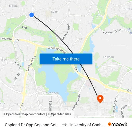 Copland Dr Opp Copland College to University of Canberra map