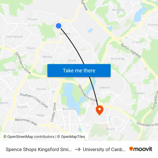 Spence Shops Kingsford Smith Dr to University of Canberra map