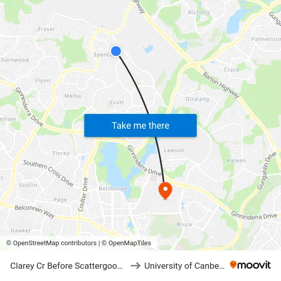 Clarey Cr Before Scattergood Pl to University of Canberra map