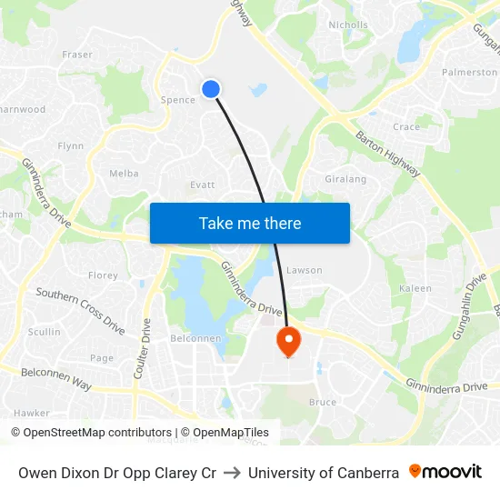 Owen Dixon Dr Opp Clarey Cr to University of Canberra map