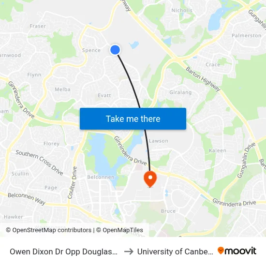 Owen Dixon Dr Opp Douglass St to University of Canberra map