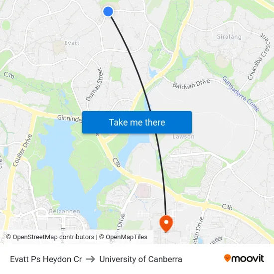 Evatt Ps Heydon Cr to University of Canberra map