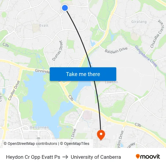 Heydon Cr Opp Evatt Ps to University of Canberra map