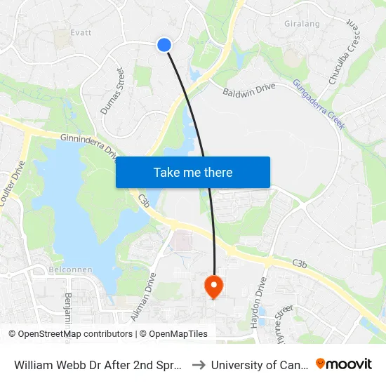 William Webb Dr After 2nd Sproule Cct to University of Canberra map