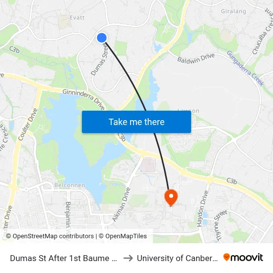 Dumas St After 1st Baume Cr to University of Canberra map
