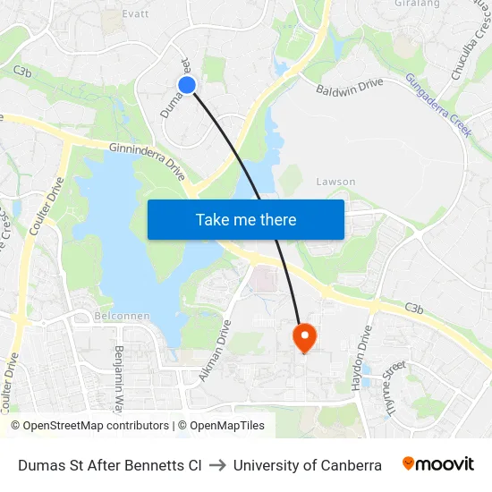 Dumas St After Bennetts Cl to University of Canberra map