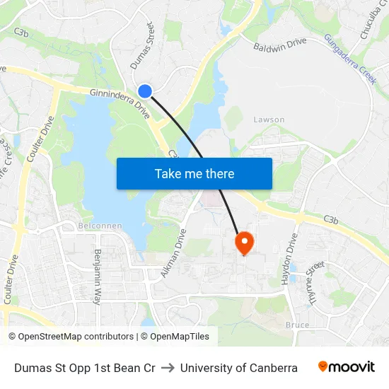 Dumas St Opp 1st Bean Cr to University of Canberra map