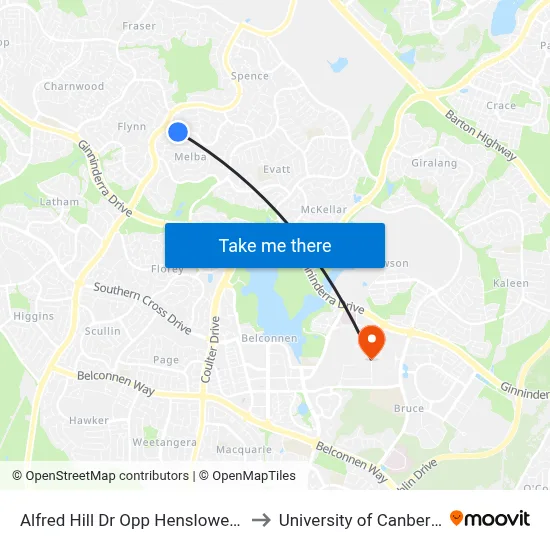 Alfred Hill Dr Opp Henslowe Pl to University of Canberra map