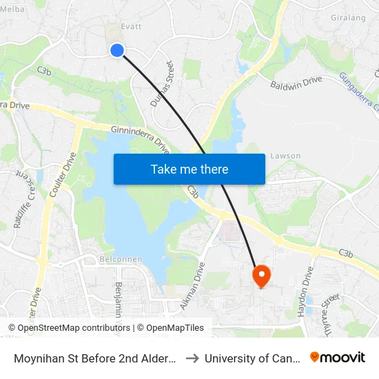 Moynihan St Before 2nd Alderman St to University of Canberra map