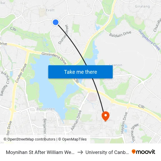 Moynihan St After William Webb Dr to University of Canberra map