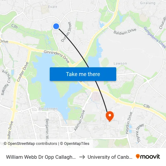 William Webb Dr Opp Callaghan St to University of Canberra map