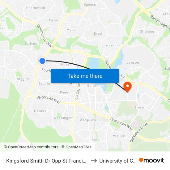 Kingsford Smith Dr Opp St Francis Xavier College to University of Canberra map